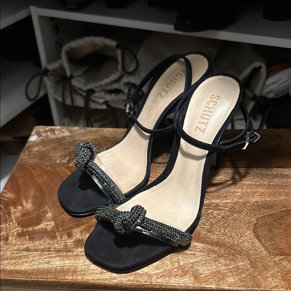 Schutz Black Strappy Sandals